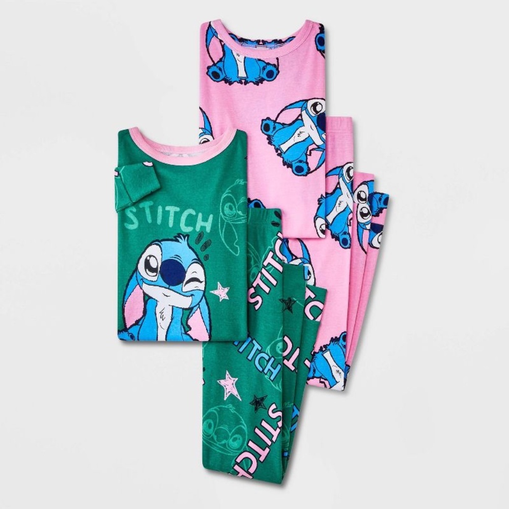 Girls Disney Stitch 4pc Long Sleeve Cotton Snug Fit Pajama Set Size 4 NWT